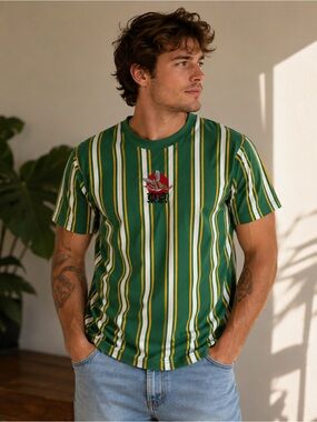 VSTR Green Striped Short Sleeve Tee with Chest Crest